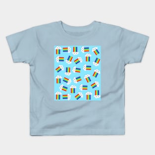 Blue Happy Cloud Rainbow Pattern Kids T-Shirt